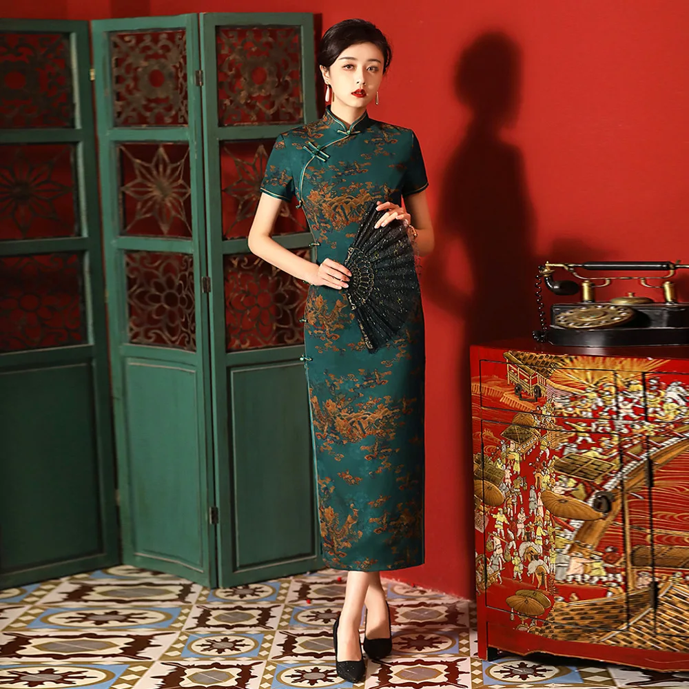 Double-Layer Hualuo Cheongsam New Elegant Retro Improved Republic of China Style Temperament Slim Fit Socialite Dress