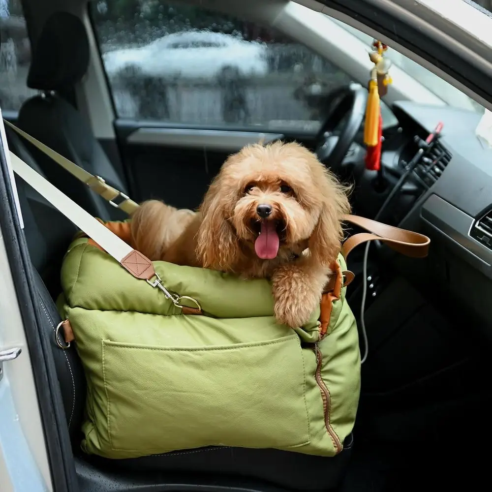 3-in-1 Waterproof Leather Dog Bed, Car Seat, and Travel Carrier for Small to Medium Dogs up to 35 lbs (Green)