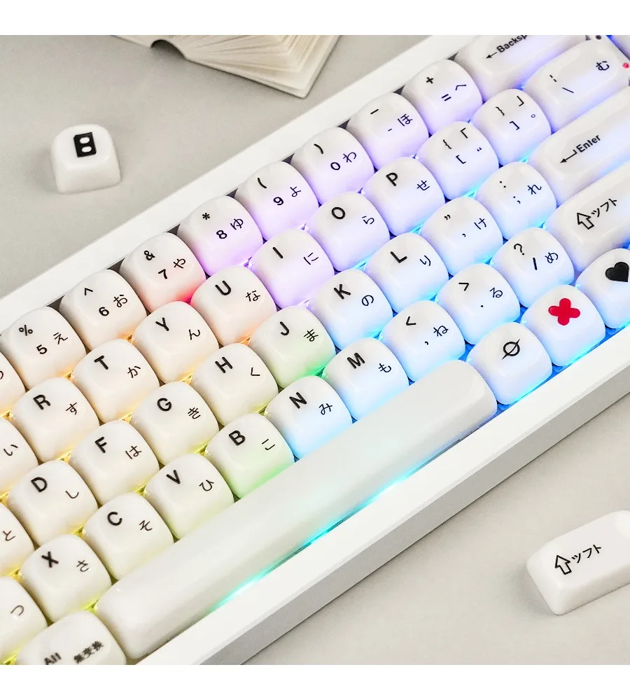 Mechanical keyboard PC translucent ceramic glazed keycaps are cute and glossy minimalist style white Japanese semi-transparent