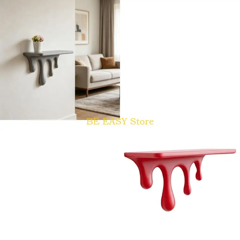 E28F Melting Wall Shelf Plastic Wall Mounted Display Shelf for Small Items, Floating Accent Shelf for Bedroom Entryway