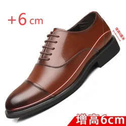 Heren Lift Leren Schoenen Man Hoogte Toenemende Kleding Schoenen 6CM Onzichtbare Mannen Bruiloft Kantoor Hoogte Verhoogde Schoenen
