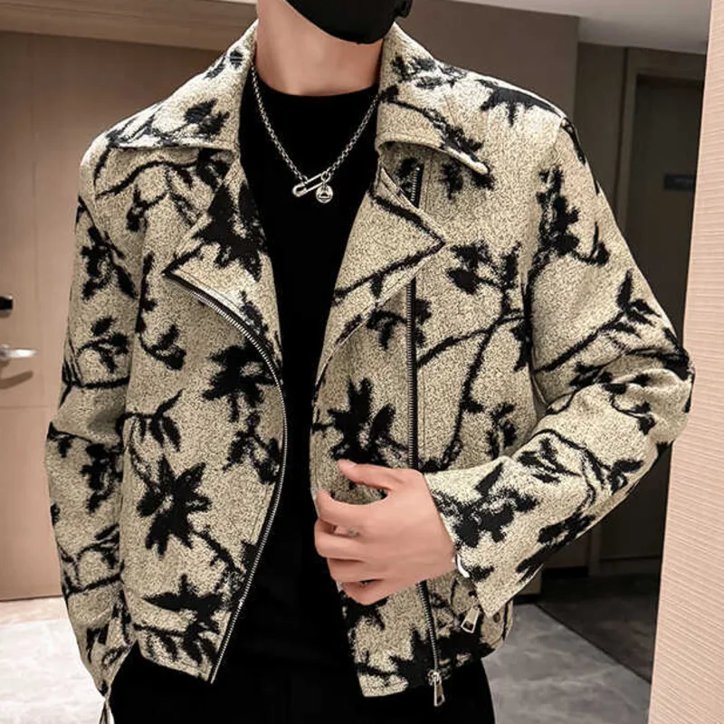 

Winter Thickened Bomber Jacket Men Streetwear Flower Print Men Jacket Vintage Lapel Jacket Outwear Versatile Ropa De Hombre