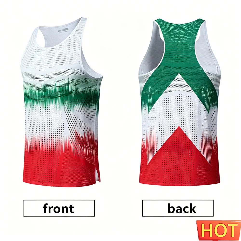 Marathon quick-dry tank top men Green striped Men's running vest Mesh breathable men's sleeveless T-shirt men's t-shirt tank top