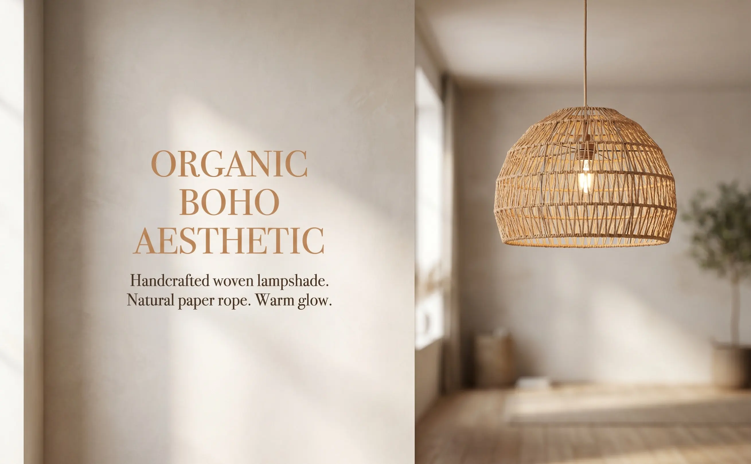 Woven Paper Lampshade Vintage Hanging Ceiling Light Cover for Bedroom Dining Room Tea Room Decor