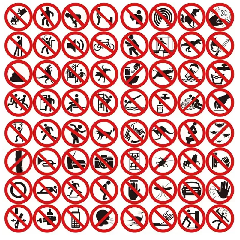 62PCS Funny Sticker Prohibition Warning Danger Banning Sign Labels For Glass Door Window Suitcase Office Store Restaurant