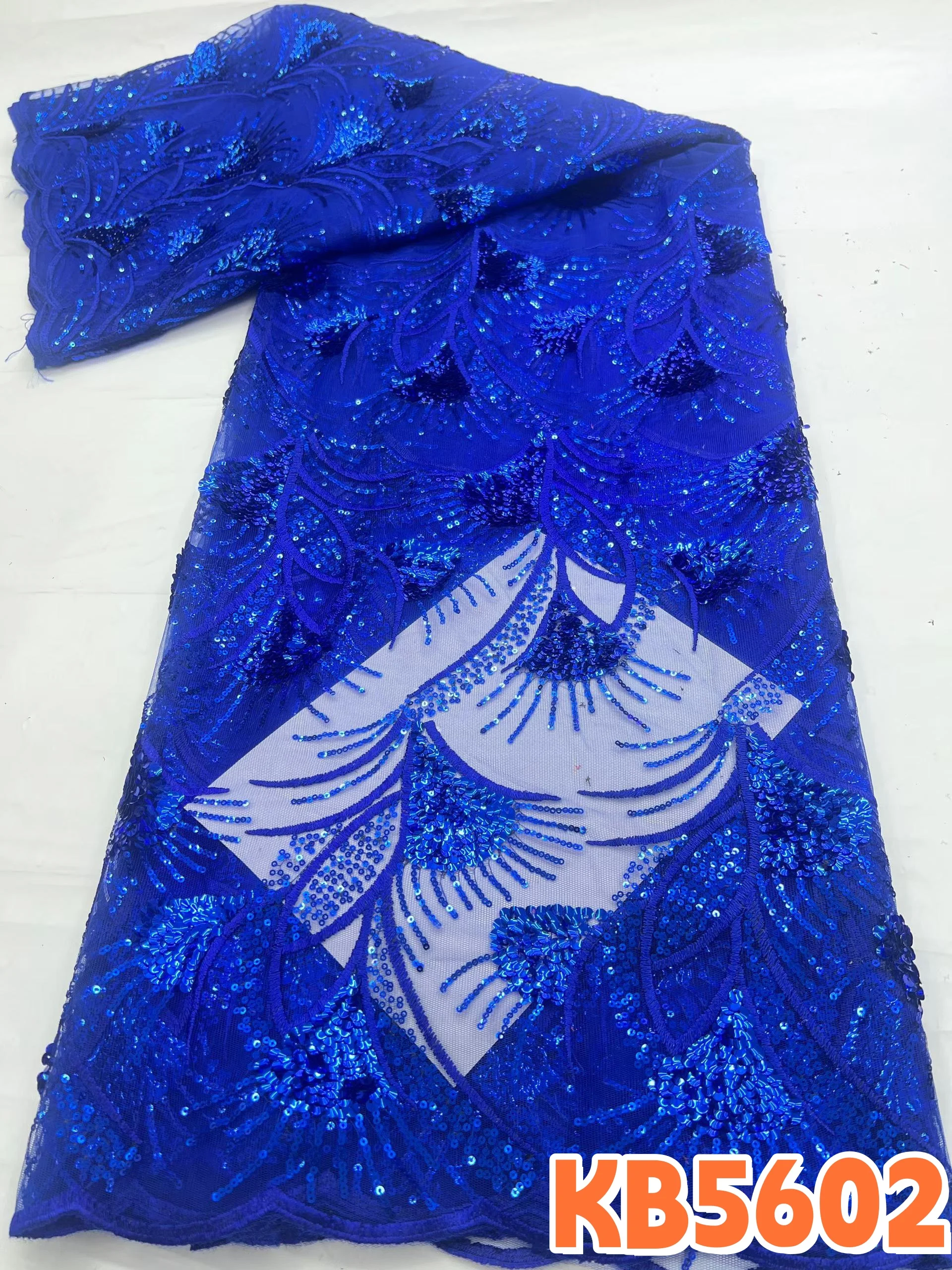 

YALISI African Royal Blue Sequins Lace Fabric 2026 High Quality Nigerian Beaded Lace Fabric For Party Dresses Sewing KB5602