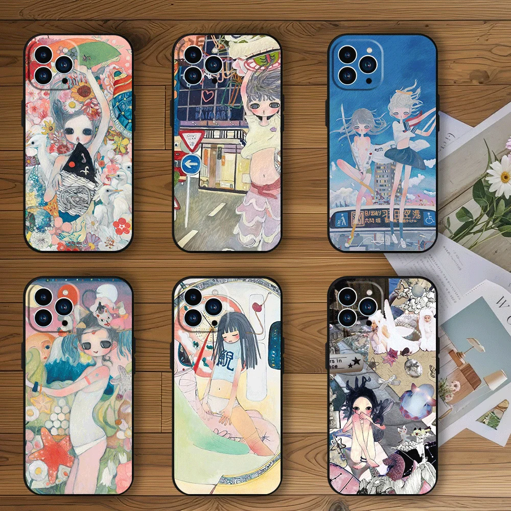 Aya Takano Art Phone Case For Samsung S23 S22 ULTRA A22 A71 Black Soft Silicone Cover