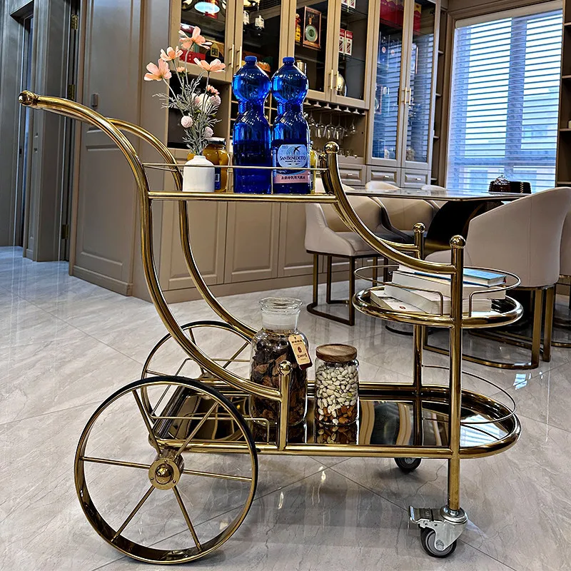 Modern simple mobile trolley commercial three-layer wine and tea cart
