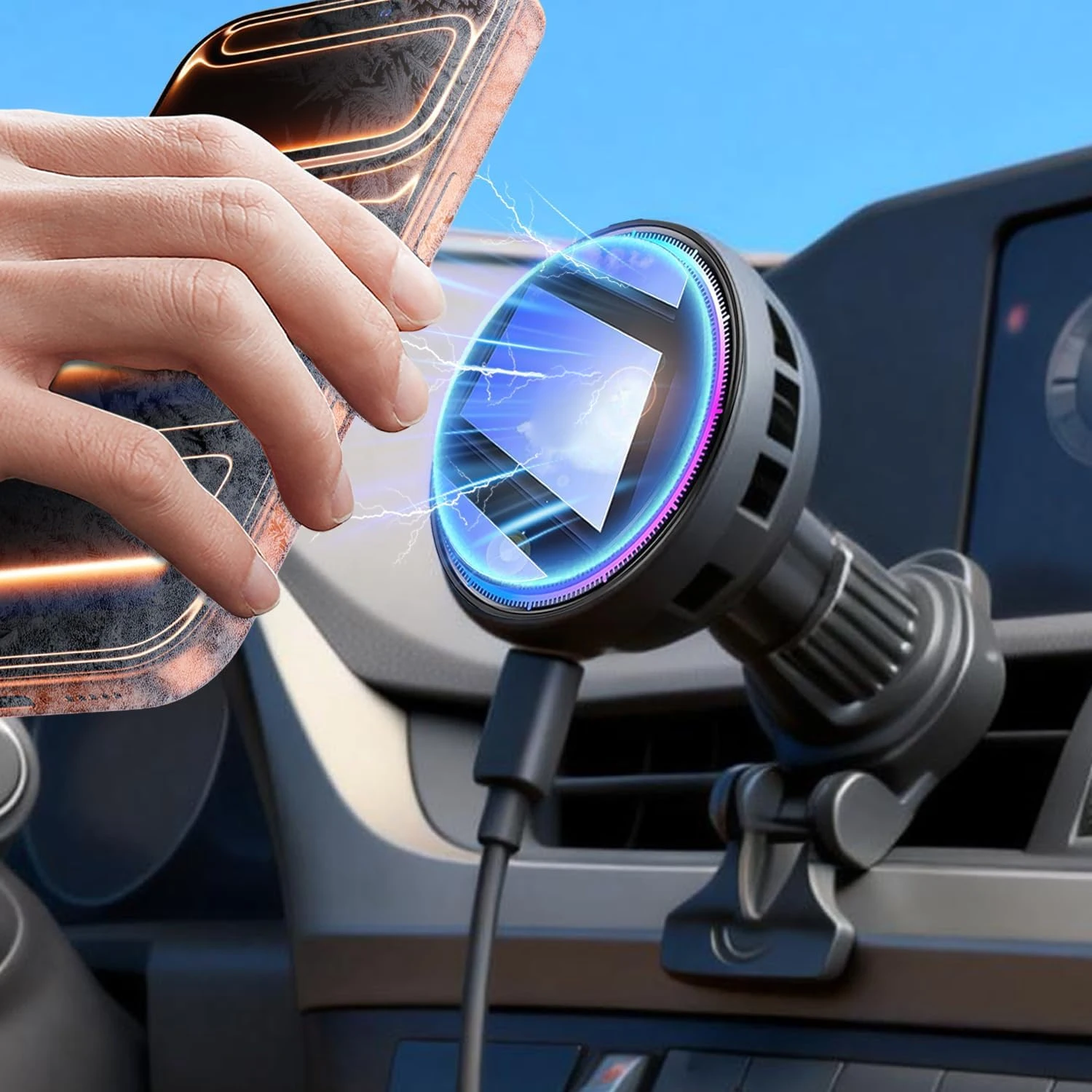 

Беспроводное магнитное автомобильное зарядное устройство UYUXIO с охлаждением TEC, быстрая зарядка 15 Вт, автомобильный держатель для телефона для iPhone 17, 16, 15