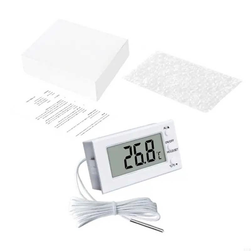 Digital Thermometers with Long Probe High Low Temperature Alarm -50 to 100℃/-50 to 300℃ Temperature Meter Battery Powere