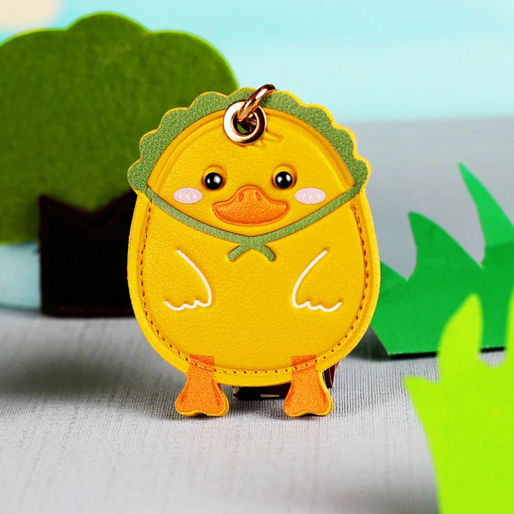Leather Cartoon Duck Car Keychain Campus Community Access Card Protection Cover Exquisite Gift Bag Hanging Accessories