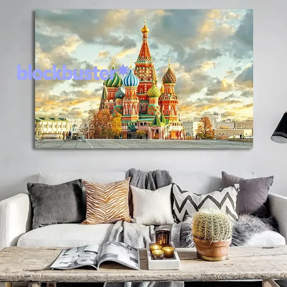 Cuadro en Lienzo del Plaza Roja Moderna de Moscú, Póster Decorativo de Rusia para la Sala de Estar, Decoración Contemporánea