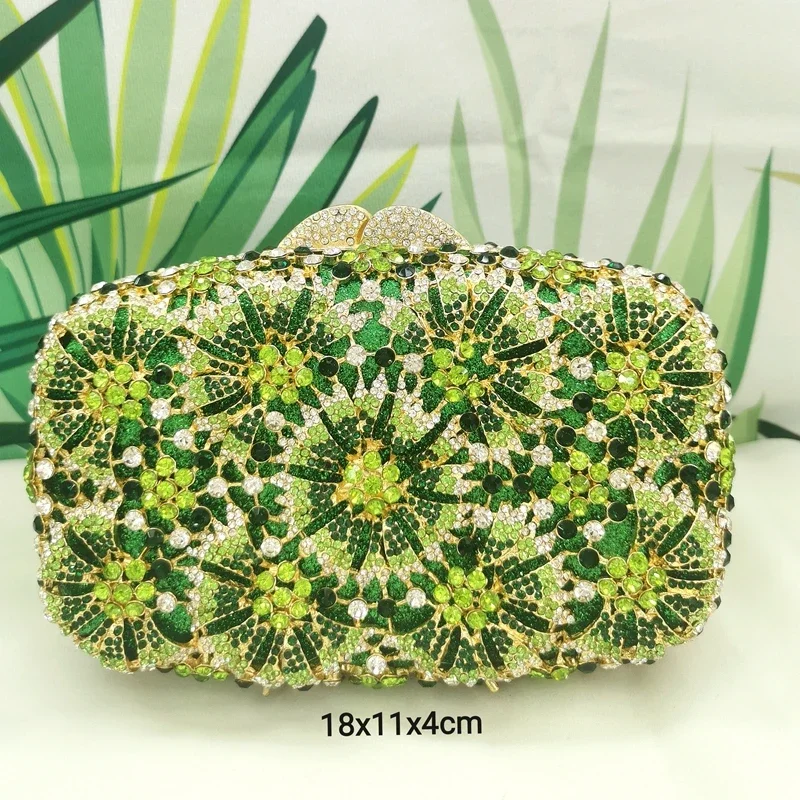 

Green Blue Silver Flower Diamond Woman Evening Bag Floral Banquet Dinner Gentle AB Crystal Lady Clutch Purse Female Prom Handbag