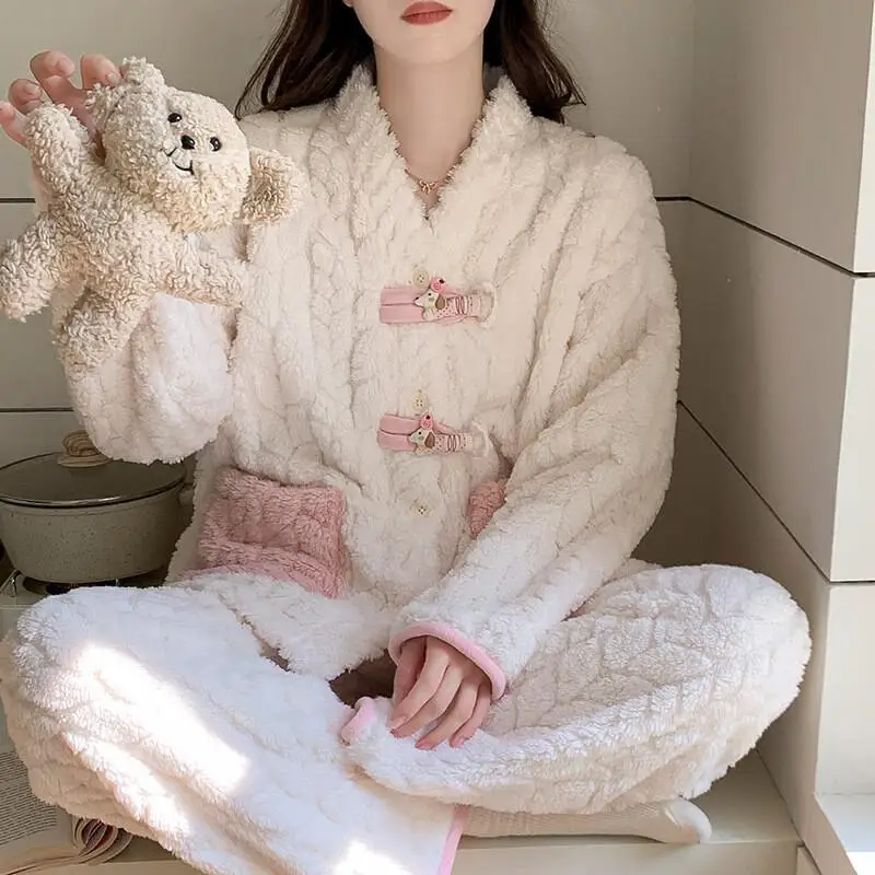 

Casual Cute Set Home Clothes Women's Pajamas Fresh Comfortable Sleepwear Loungewear Home Clothes Girl Long Sleeve Winter Warm