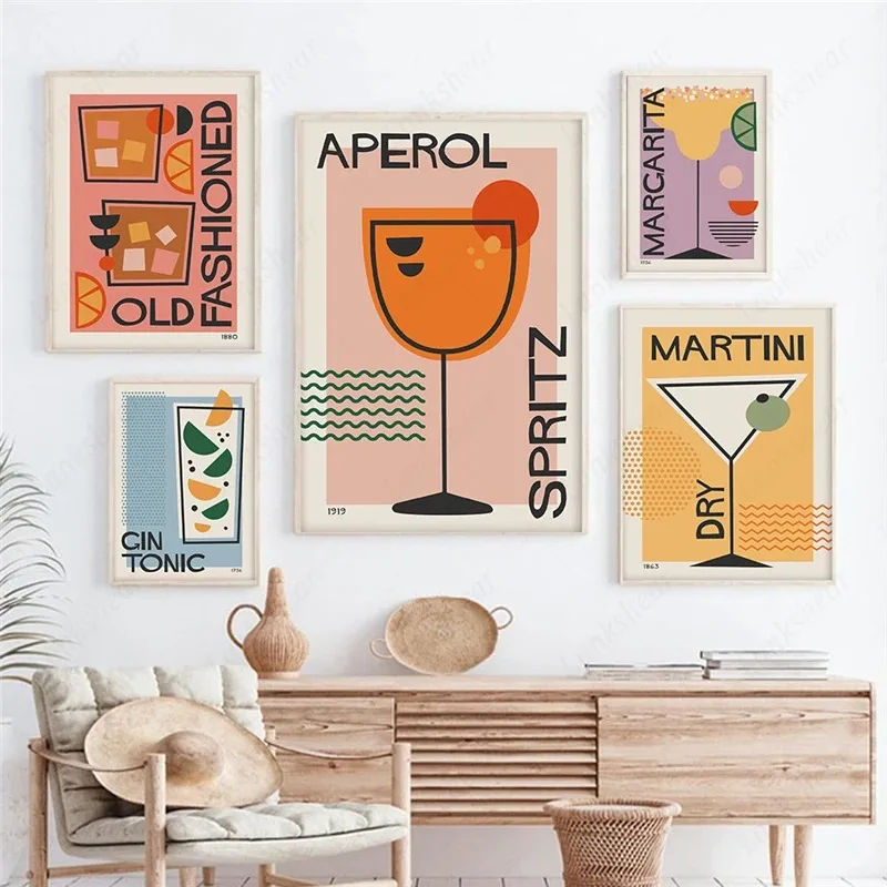 Cartoon Canvas Painting Fruit Juice Aperol Spritz Posters and Prints Sangria Drink Negroni Club Bar Shop Home Decoration Gifts