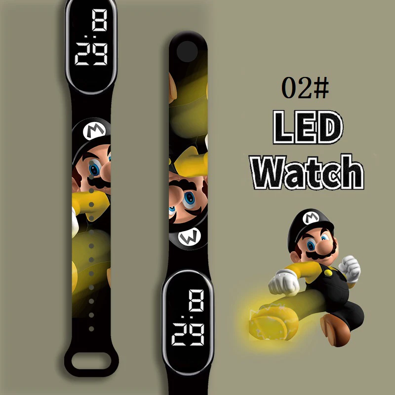 Super Mario Riem Led Elektronisch Horloge Mode Kleurrijke Armband Touch Waterdichte Anime Karakter Pikachu Educatieve Kinderen