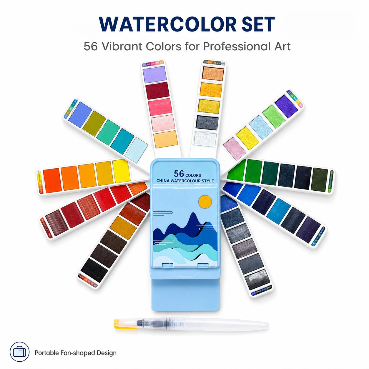 Watercolor Paint Set, 56 Colors Handheld Watercolor Set of Water Brush Pen, Palette and Removable Sponge, Portable Watercolor