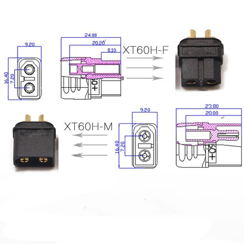 Amass Black XT60 XT60H Male Female Gold-plated Battery Plug with Protective Sheath T-plug Interface Connector DIY for RC Models