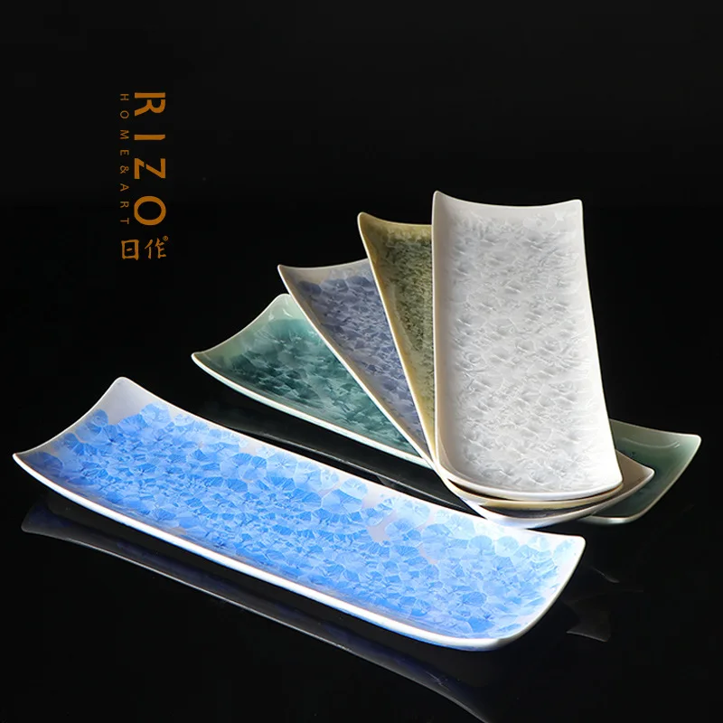 Japan Imported Beijing Boiled Water Boiled Flower Crystal Long Dish Daily Tray Fruit Plate Kebabs Sushi Plate