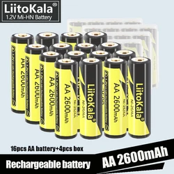 16 sztuk LiitoKala AA 2600Mah 1.2V 2A Ni-Mh aa akumulatory AA Bateria Baterias + 4 sztuk baterii trzymać skrzynki