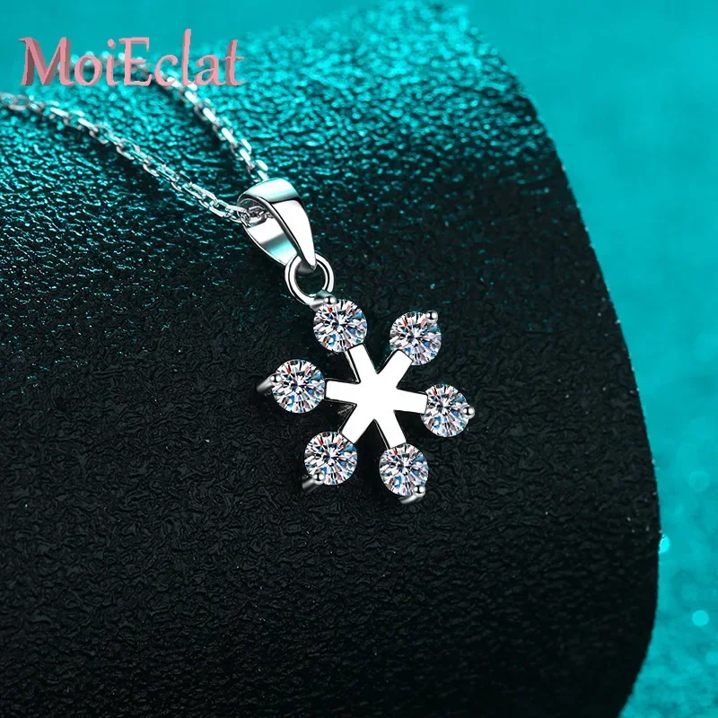For Women Snowflake Pendant with 0.6ct Moissanite Necklace Platinum PT950 Female Art Deco Style Fine Jewelry Best Friend Gifts