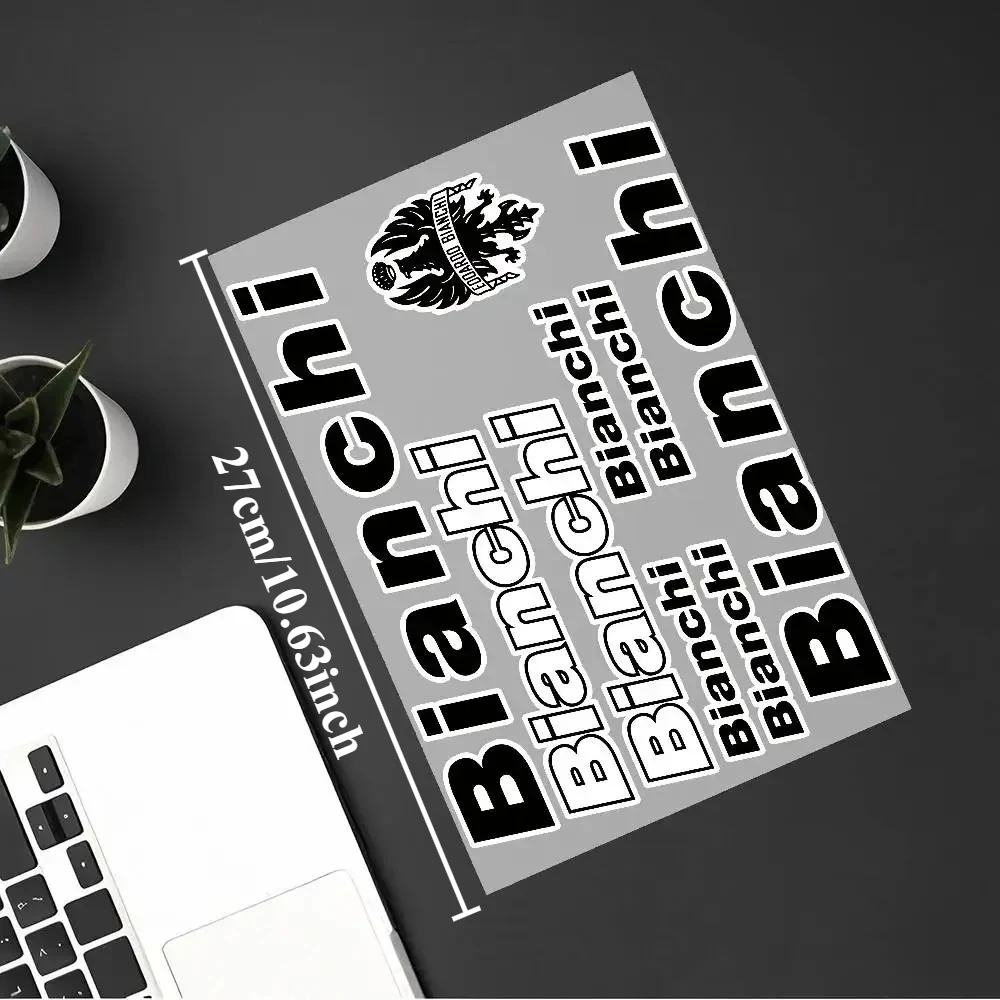 1 conjunto multi-tamanho preto-branco logotipo bianchi emblema adesivo à prova dwaterproof água auto-adesivo quadro de bicicleta decoração decalque