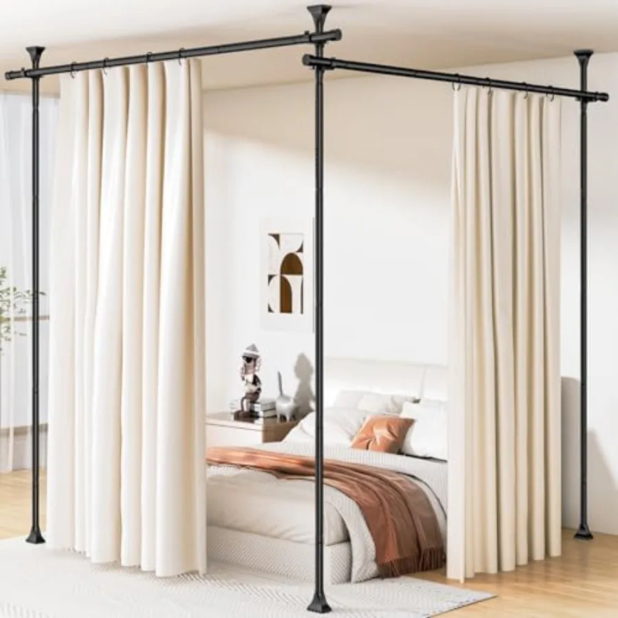 

Room Divider Curtain Rod No Drilling, Adjustable 4-10ft H 28-114inch(W) Wall Divider for Room Separation, Heavy Duty Floor to C