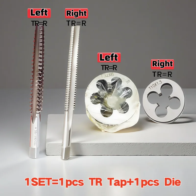 

1Set HSS Left/Right Trapezoid Taps and Round Die Set TR 8 10 14 16 18 20 22 24 X1.5 2 3 4 5 T Round Die and Tap suit