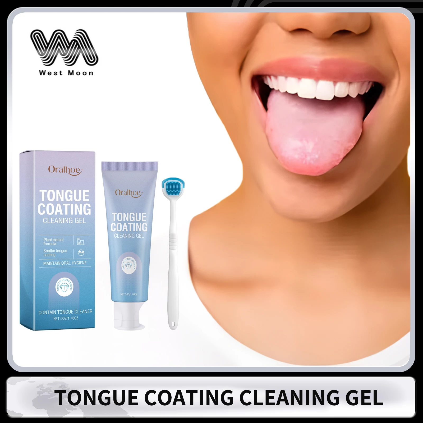 Tongue Cleaning Gel with Toothbrush for Remove Tongue Coating Eliminate Bad Breath Fresh Breath Inhibit Oral Bacteria Oral Care