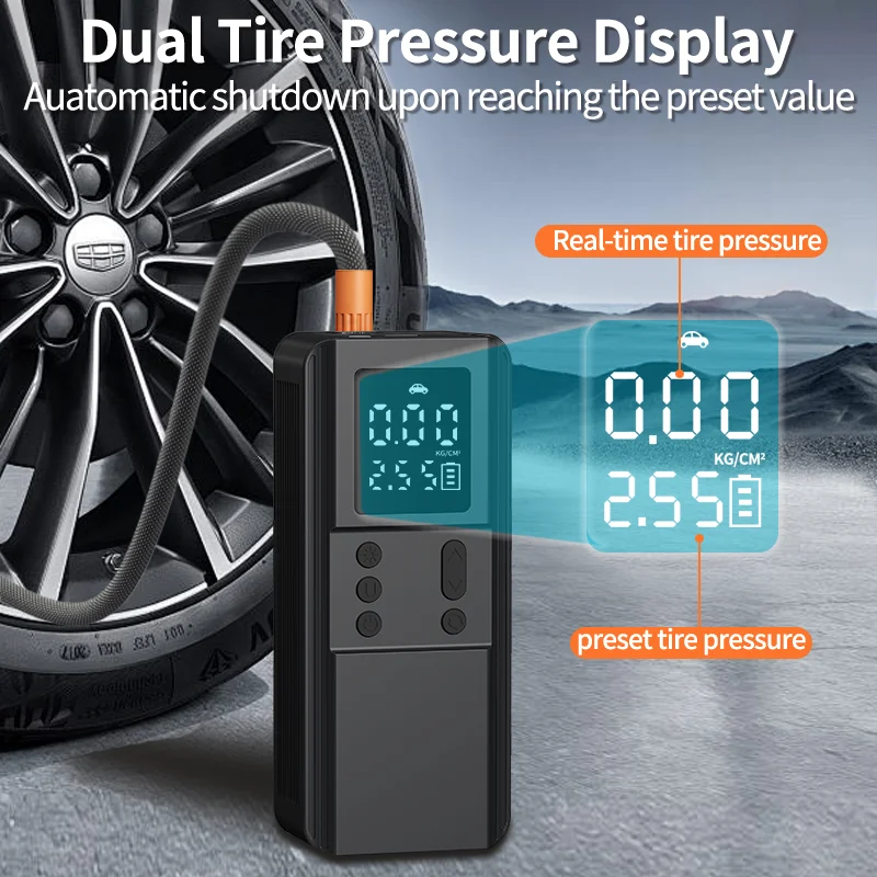 Portable Car Tire Inflator Pump Car Wireless Pump 2-in-1 Car Mounted Multifunctional High-power Digital Display Inflation Pump