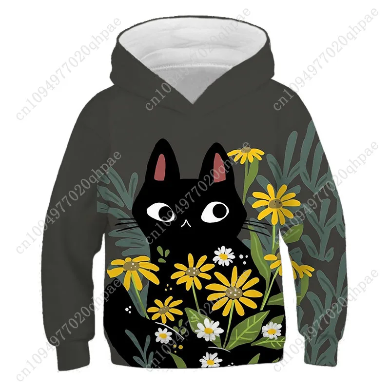 ملابس أطفال بناتي بغطاء للرأس بأكمام طويلة لطيفة ثلاثية الأبعاد مطبوعة على شكل قطة ملابس أطفال للربيع والخريف ملابس كاواي خارجية للأولاد والبنات ملابس علوية