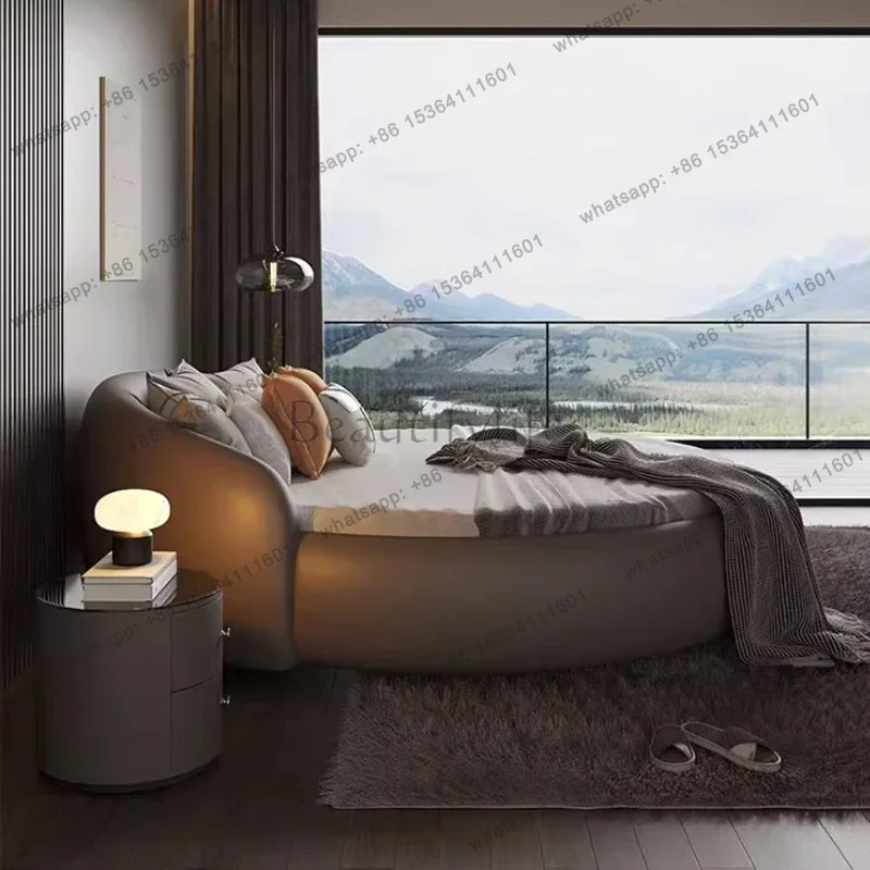 Modern Luxury Leather Large Round Bed 2 People Marriage Beds Double Bed Bases And Frames Full Size Bed Frame 200cm 220cm