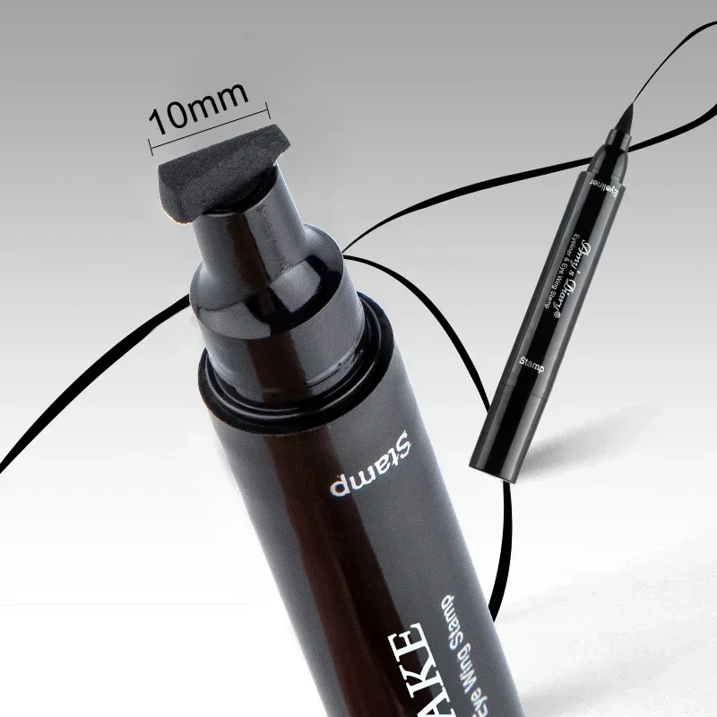 Lápiz Delineador de ojos líquido negro para mujer, sello 2 en 1, resistente al agua, secado rápido, doble punta, sello grande, maquillaje, cosméticos