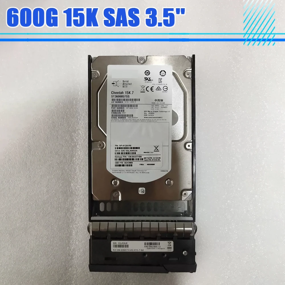 

X412A-R5 HDD 600G 15K SAS 3.5'' 108-00227 46X0886 Hard Disk For NetApp