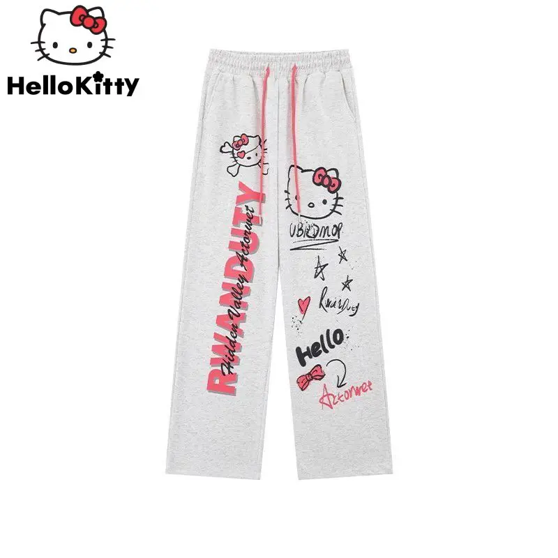 

Sanrio Hello Kitty American Style Hiphop Sportswear Pants Loose Straight Tube Print Casual Trousers Women's New Versatile Pants