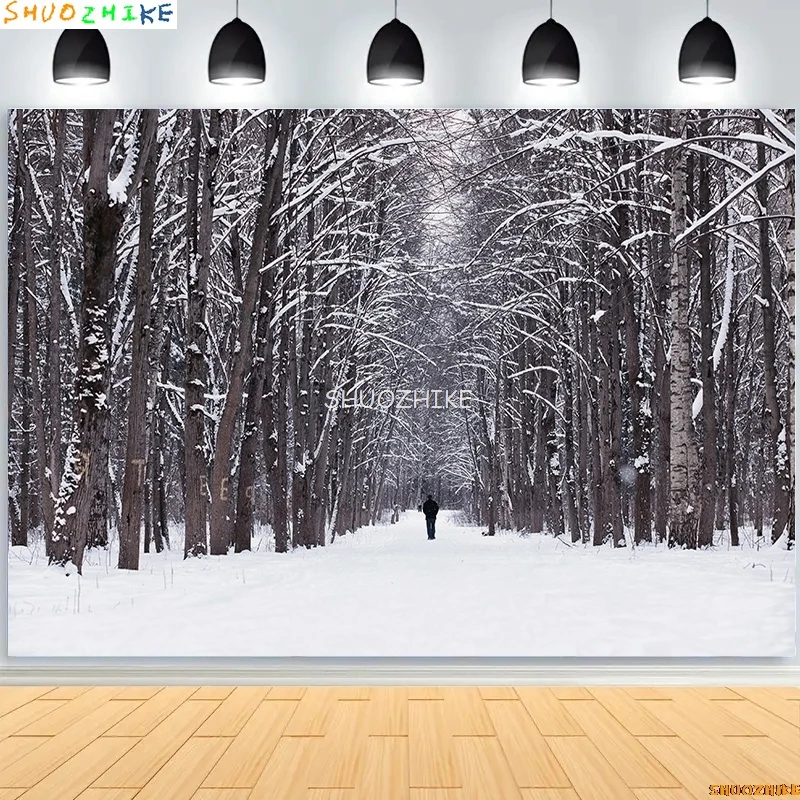 قطرات خلفية للتصوير الفوتوغرافي للغابات الشتوية ، طريق مغطى بالثلوج ، ندف الثلج ، أشجار التنوب ، خلفية الصورة ،