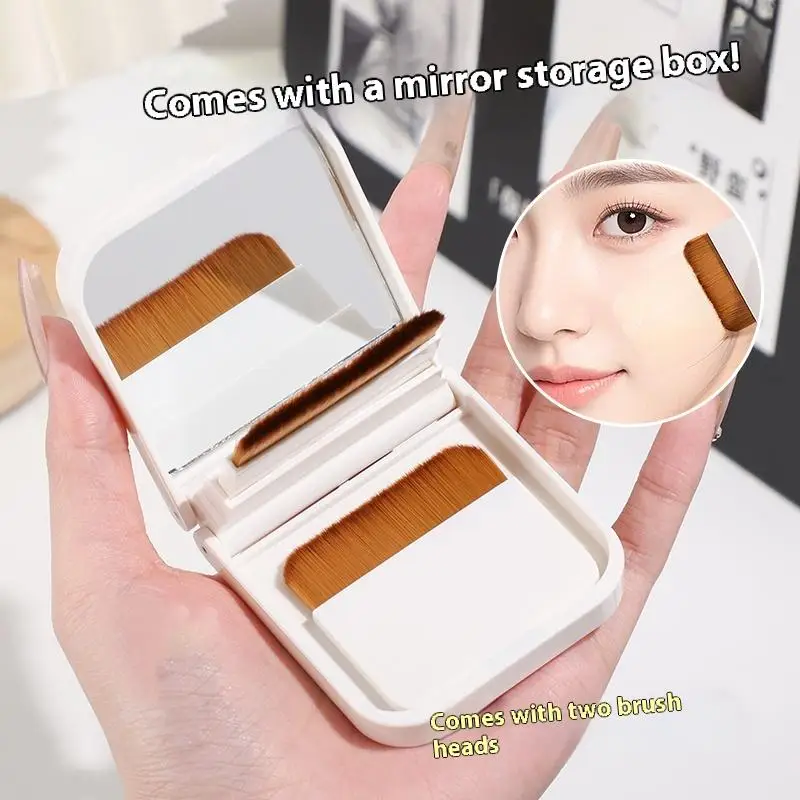 Ultra-thin Compact Foundation Brush With Mirror Box 2Pcs Flat-head Makeup Brush No Trace Professional Makeup Artist Beauty Tools