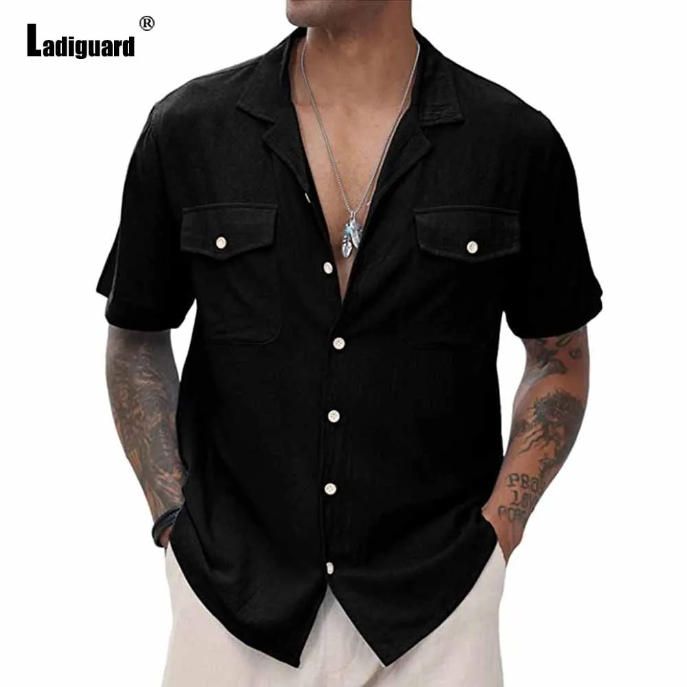 

Plus Size 3xl Men Fashion Cargo Shirt Clothing 2023 Short Sleeve Basic Tops Lepal Collar Blouse Men's Casual Shirt blusas hommes