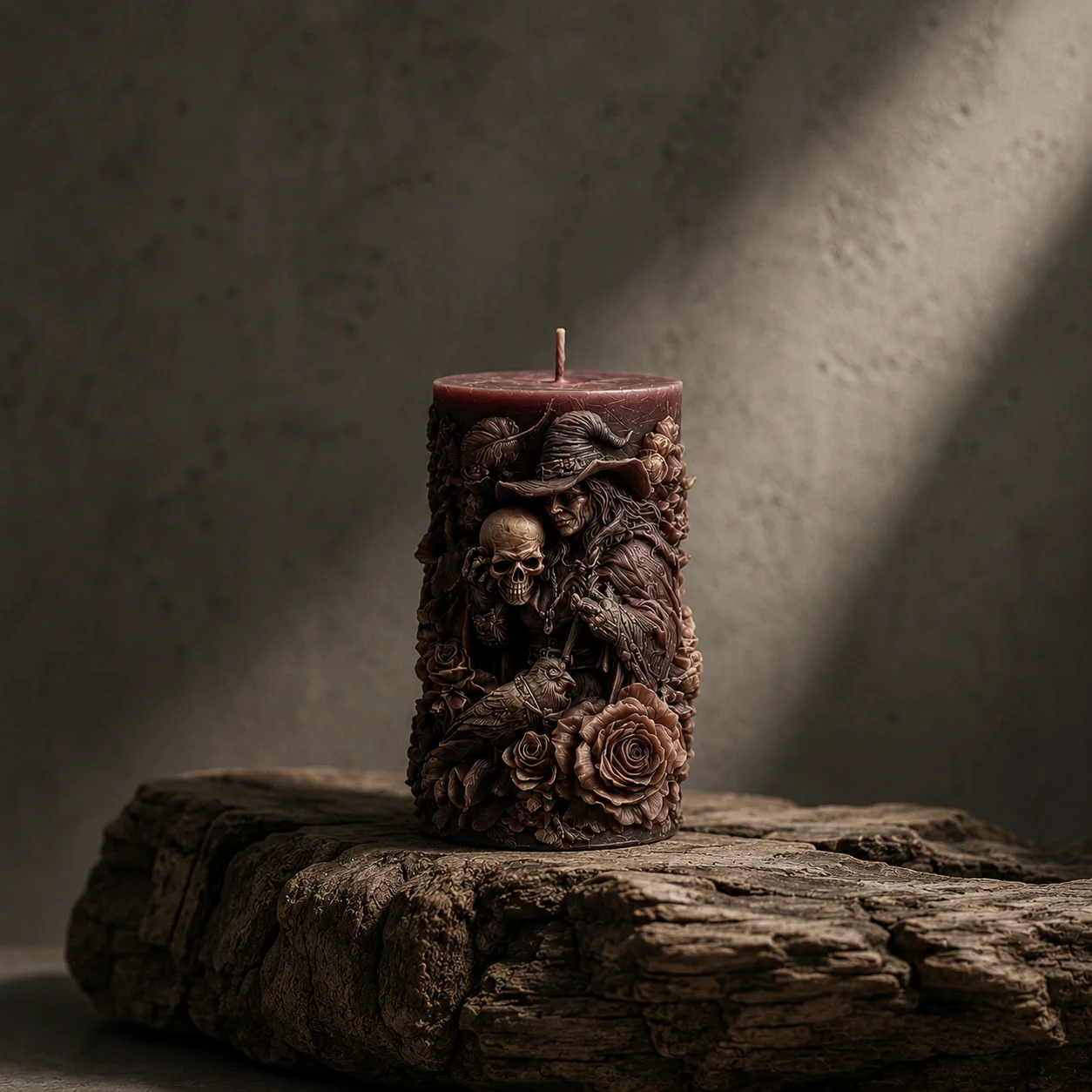 Wizard Rose Skull Relief Candle Mold - Dark Theme Scented Candle - Home Decor, Showcasing Gothic Aesthetics