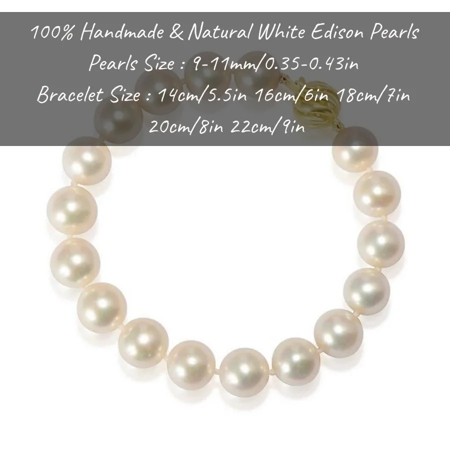 MYSOYA 9-11 مللي متر سوار اللؤلؤ الأبيض اديسون للنساء والرجال مع صندوق هدايا هدية مثالية لحفلات الزفاف وأعياد الميلاد وعيد الميلاد والعام الجديد