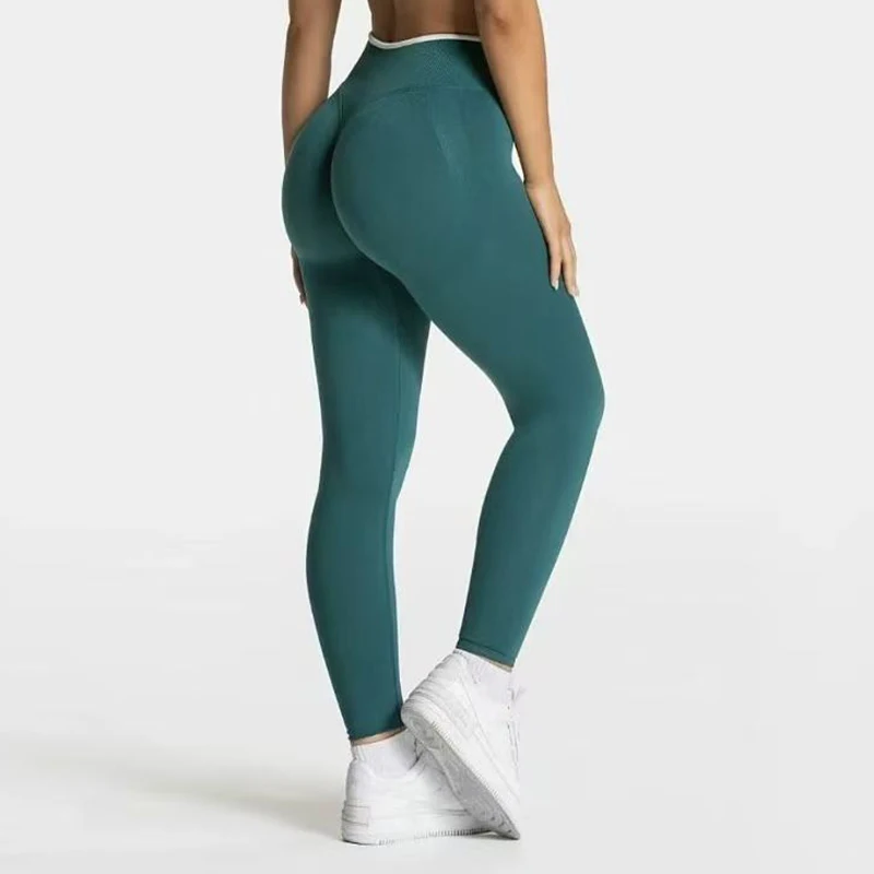 

Women's Color Contrast Hip Lifting Yoga Fitness Pants, High Waist and Abdominal Compression, Elastic Tight Yoga Pants, Autumn