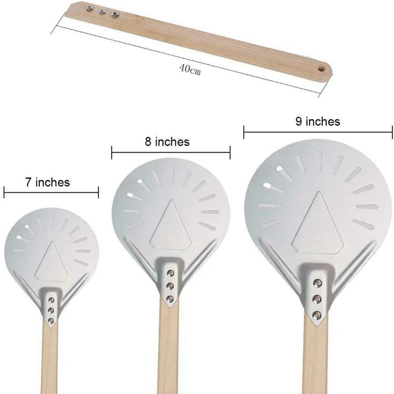 

8-дюймовая алюминиевая перфорированная лопатка для пиццы, металлическая круглая лопатка для пиццы, нескользящая деревянная ручка, лопаточка для пиццы, прочная, простая установка