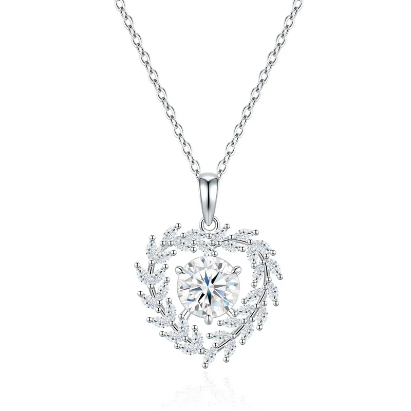 

ZFSILVER Fashion Classic 925 Silver Moissanite Trendy Design Leaf Heart Necklace For Charm Women Accessories Jewelry Gift P17676