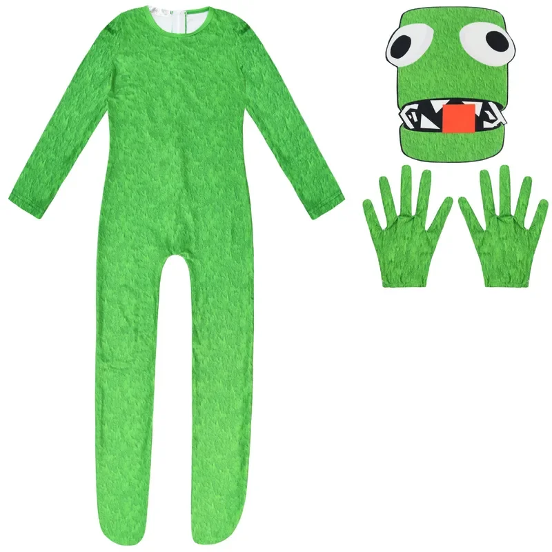 Jogo Anime Rainbow Friend Cosplay Traje para Crianças, Macacões Monstro Verde para Meninos e Meninas, Kawaii Halloween Suit, Fato de Festa de Aniversário