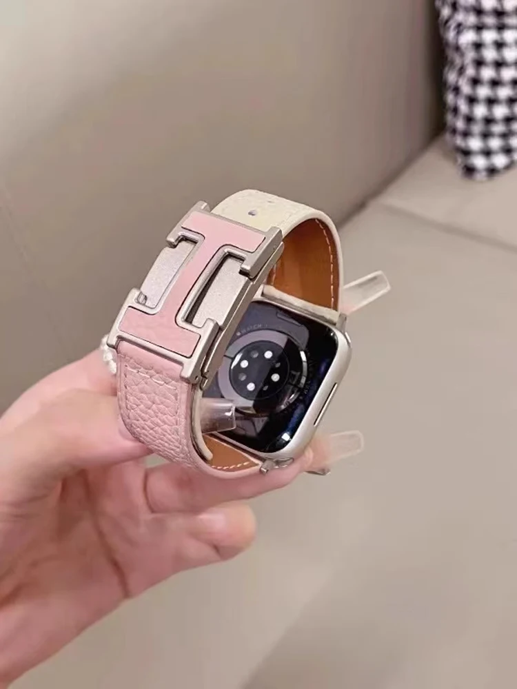 Genuine Leather Straps for Apple Watch Band 46mm 45mm 44mm 42mm 40 41mm 49mm correa bracelet iWatch series 10 9 7 8 6 5 se ultra