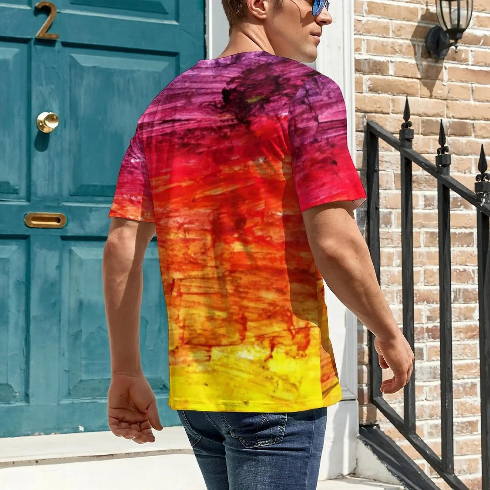 Plus Size T Shirt Summer Abstract Sunset T Shirts Modern Art Print Casual O-Neck Tee Shirt Men Hippie Custom Top Tees