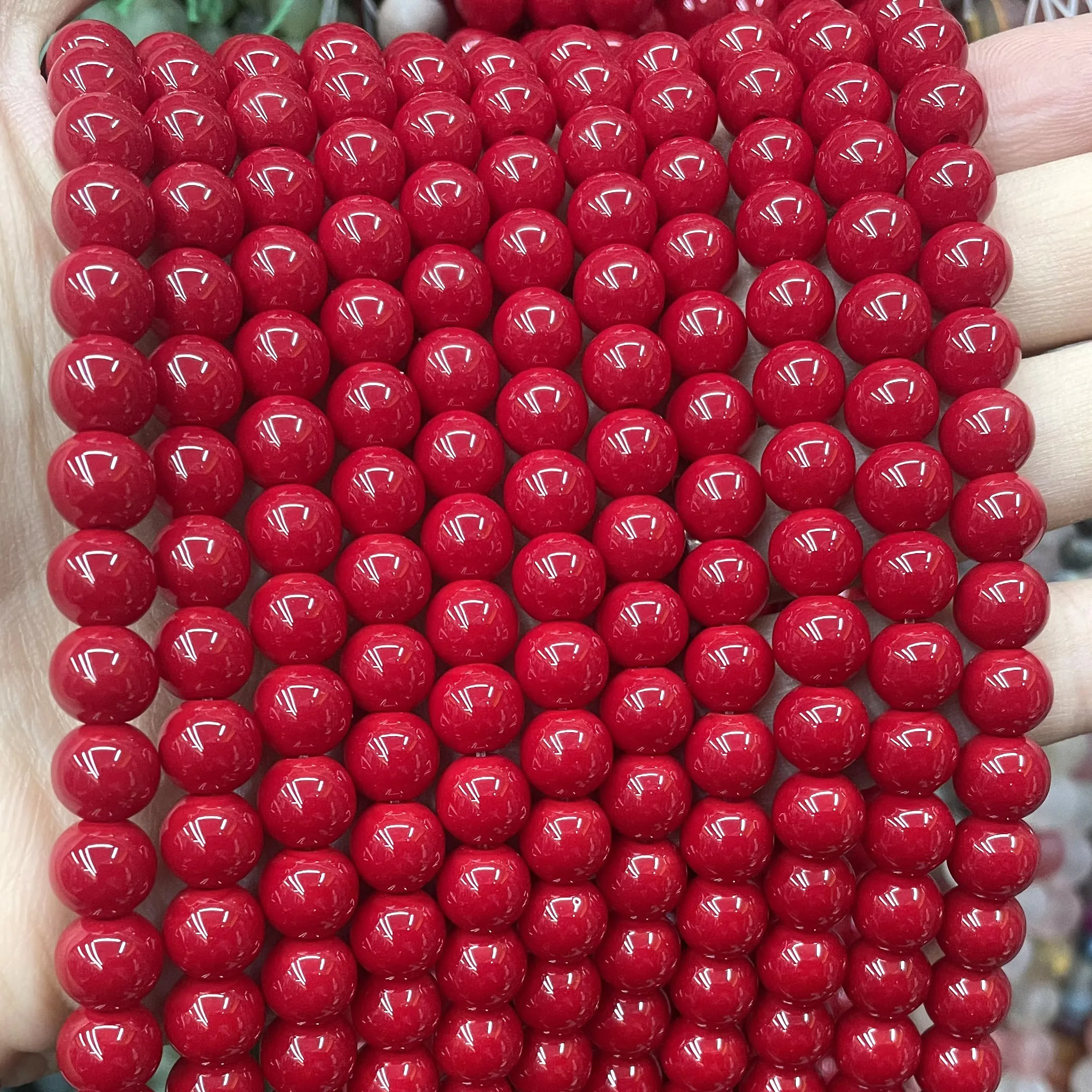 4 6 8 10 12 مللي متر الحجر الطبيعي المرجان الأحمر فضفاض الجولة خزر عازل لصنع المجوهرات سوار ذاتي الصنع إكسسوارات عقد #6