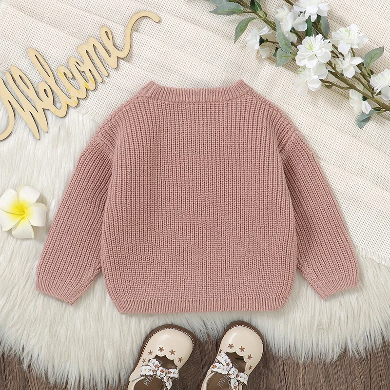 Autumn Baby Sweater Long Sleeve Infant Girl Pullover Knitted Fashion Solid Newborn Kid Clothing Cute Embroidered Floral Top Warm