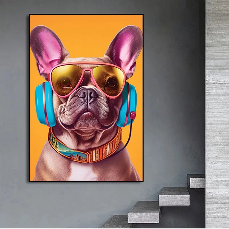 Modern Gaming Colorful Animal French Bulldog Gamer Gift Poster and Prints Canvas Printing Wall Art Picture for Living Room Decor