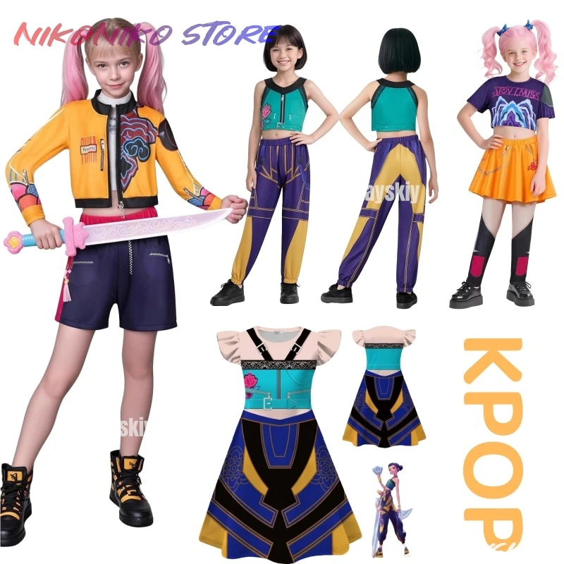

Новинка 2025 года, костюм K-Pop Mira Rumi Zoey Demon Hunters для девочек на Хэллоуин, сценический костюм с 3D принтом, одежда для ролевых игр